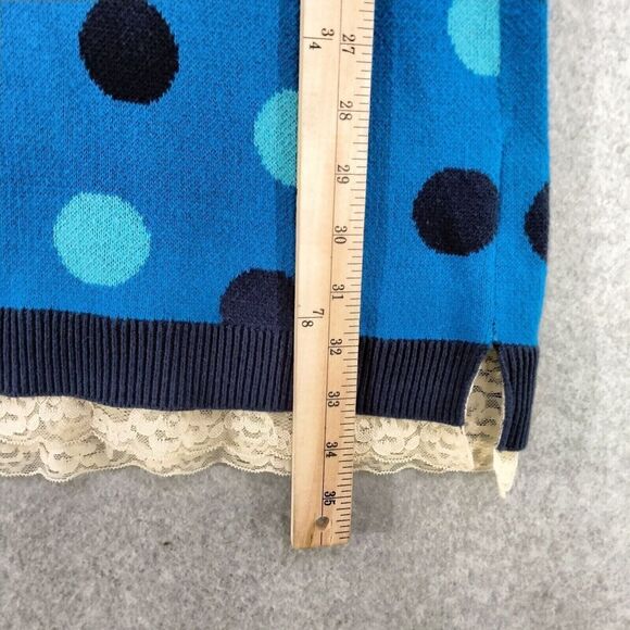 hanna andersson Sweater Dress Girls Size 12 150 Blue Polka Dot Lace Trim Ruffle - Picture 4 of 12